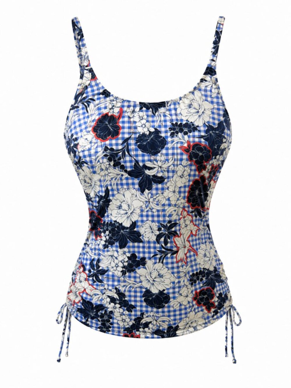 NWT Rosa Faia Lucy Blue Floral Gingham D Cup Tankini Top Size 10 36D